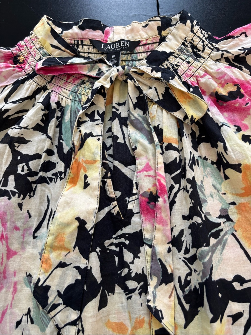 Lauren Ralph Lauren Plus Sz 18 Black Label Multicolor Floral Dress Cotton Voile - Picture 4 of 16